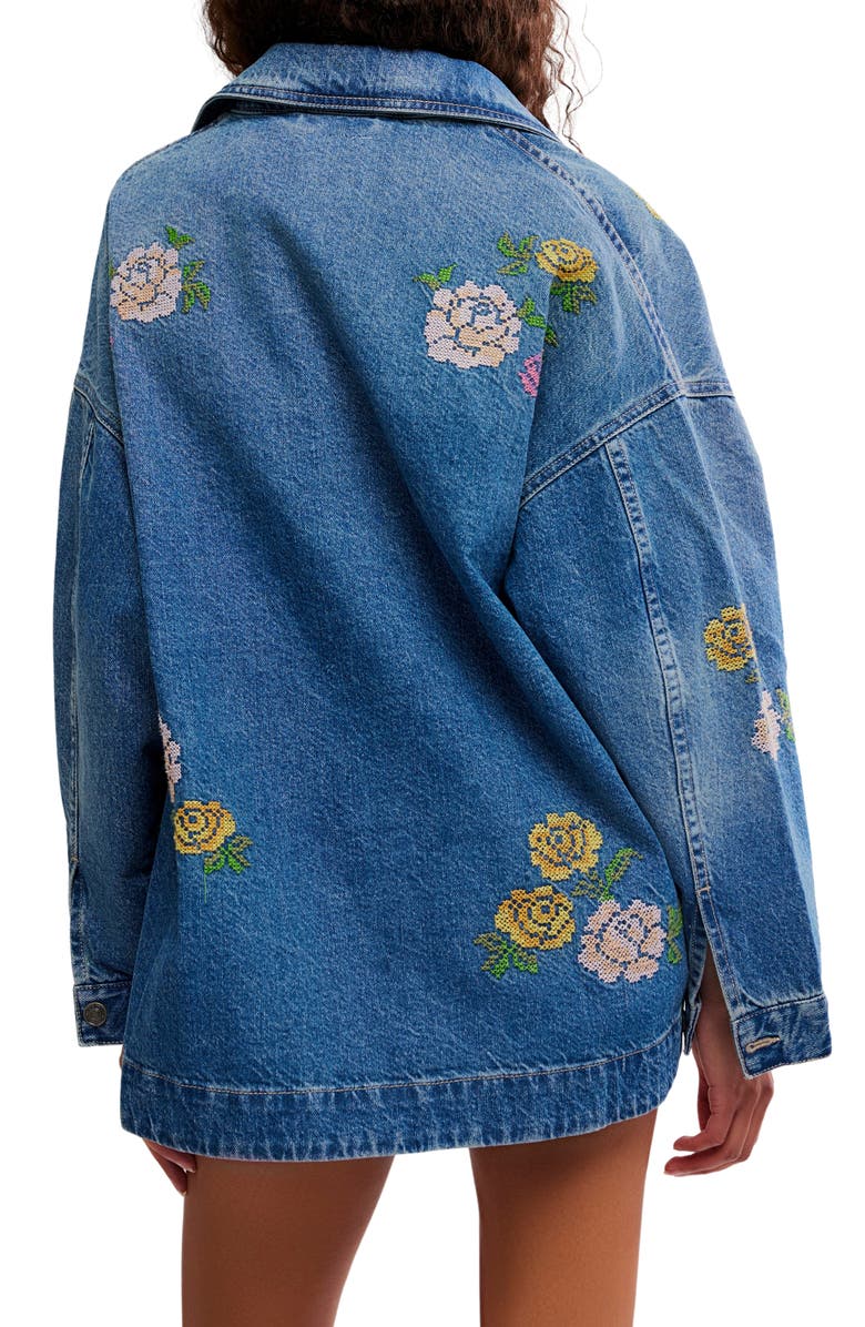 Free People Madison Embroidered Denim City Jacket, Alternate, color, Cowboy Romance
