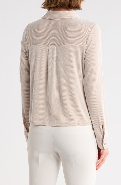 Adrianna Papell Stripe Crop Button-up Shirt In Neutral