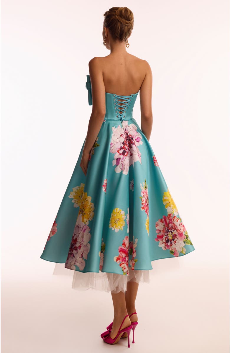 Milla A-Line Satin Floral Print Midi Dress for Cocktail Events, Alternate, color, Aquamarine Floral