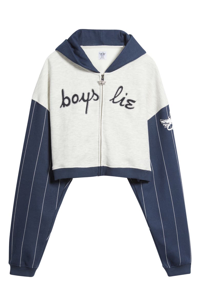 BOYS LIE The Big Leaguer Alex Zip Crop Hoodie, Alternate, color, Navy