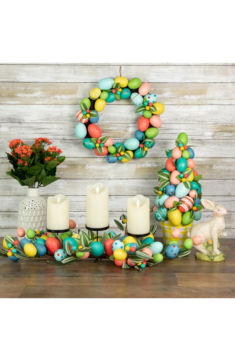 Northlight Decorated Easter Egg Twig Wreath - 14", Alternate, color, Pink