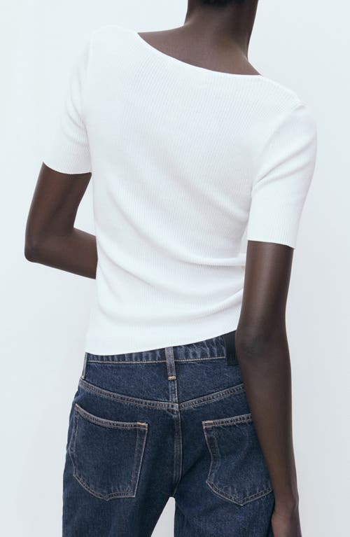 Mango Rib Short Sleeve Cardigan In White