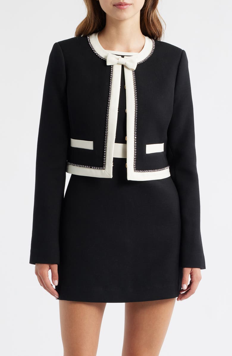 LoveShackFancy Ralphette Crystal Trim Colorblock Jacket, Main, color, Black