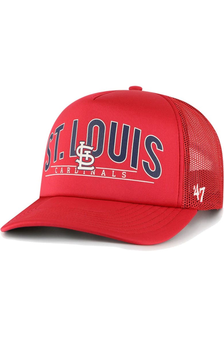 Men's '47 Red St. Louis Cardinals Backhaul Foam Trucker Snapback Hat, Main, color, Red