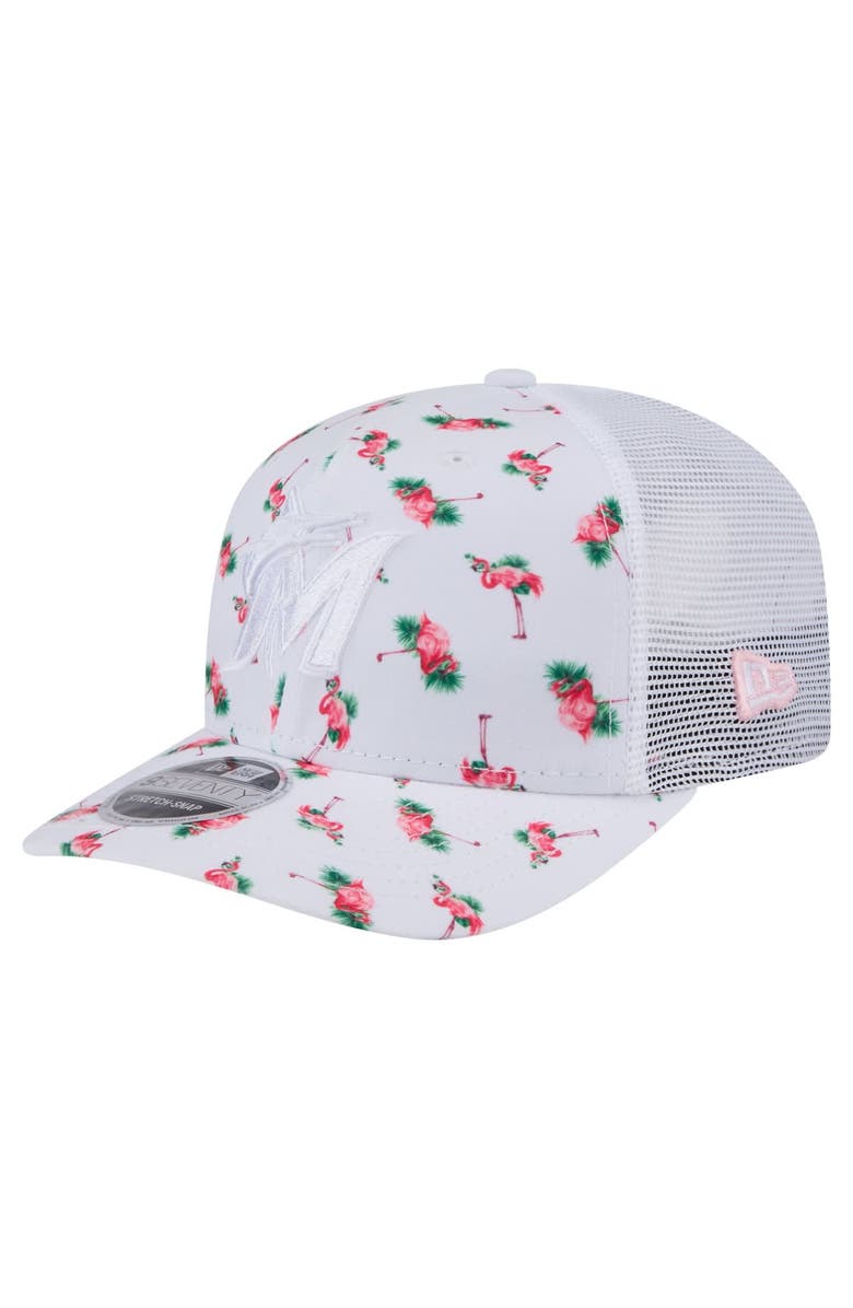 New Era Men's New Era  White Miami Marlins Flamingo Mesh Back 9SEVENTY Stretch-Snap Hat, Main, color, White