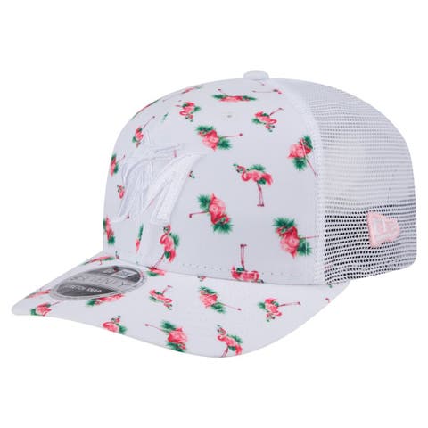 Men's New Era  White Miami Marlins Flamingo Mesh Back 9SEVENTY Stretch-Snap Hat