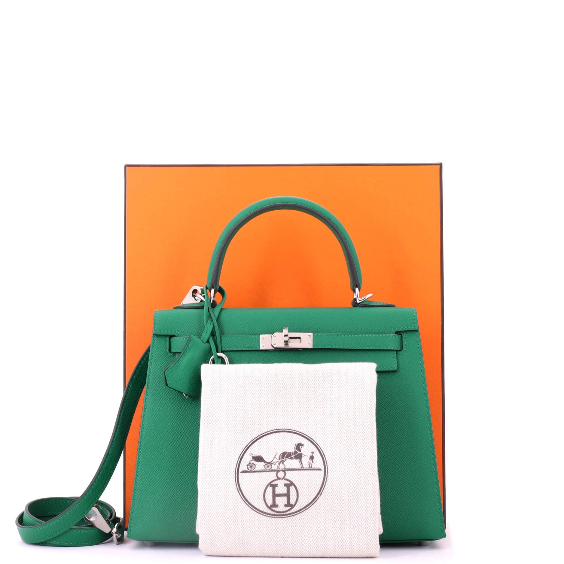 Pre-Owned Hermes Kelly Handbag Green Epsom with Palladium Hardware 25, Alternate, color, Vert Vertigo