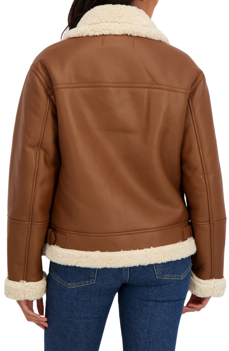 Sebby Faux Shearling Collar Aviator Jacket, Alternate, color, Luggage