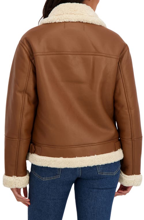 Sebby Faux Shearling Collar Aviator Jacket In Brown