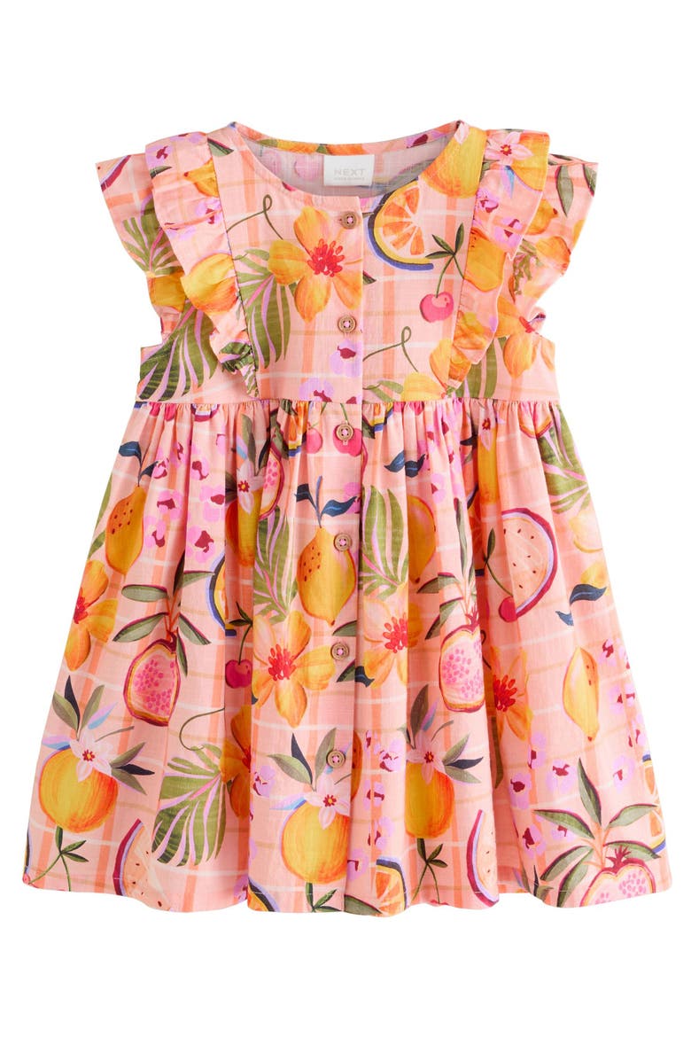 Kids' Fruit Print Cotton Frill Dress, Main, color, ORANGE