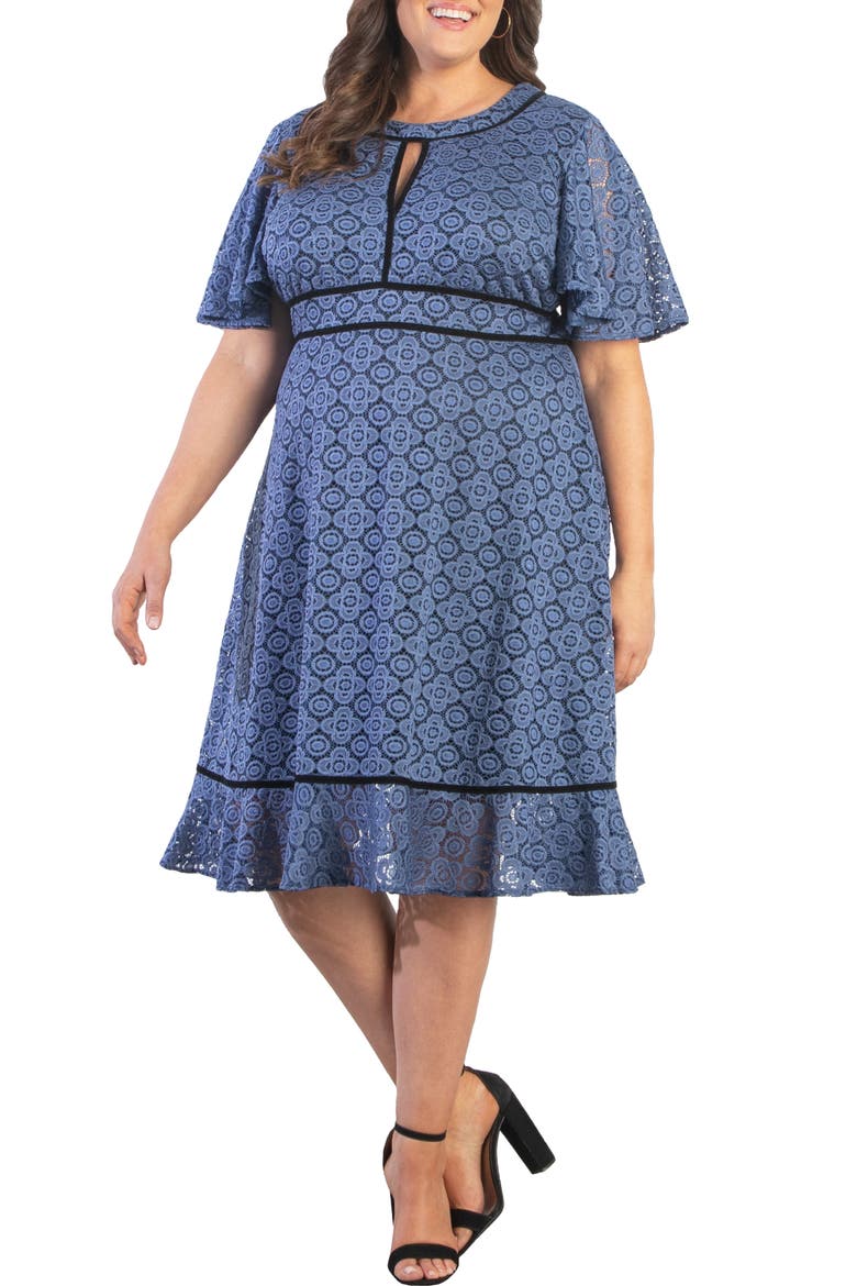 Middleton Ruffle Hem Lace Dress, Alternate, color, BLUE BELLE