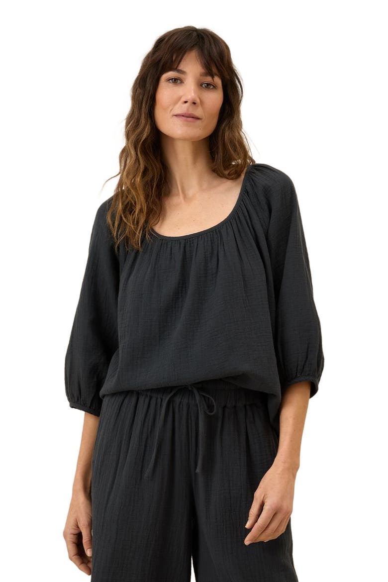 Organic Cotton Coastal Double Gauze Scoop Neck Top, Main, color, Black
