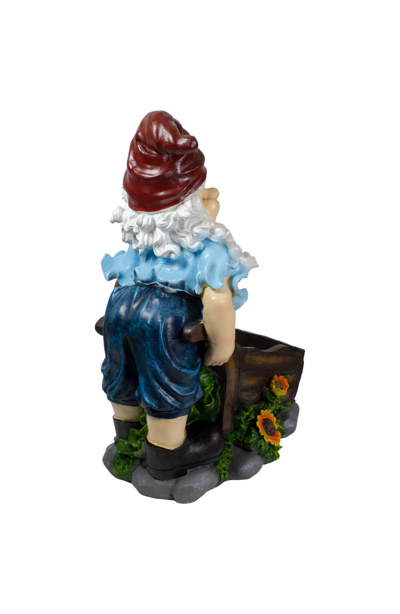 Northlight 20" Blue and Brown Wheelbarrow Gnome Outdoor Garden Statue, Alternate, color, Blue