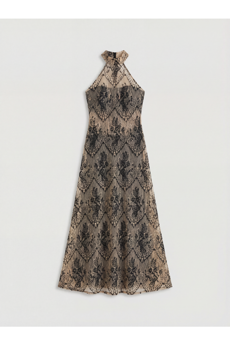 Premium Sheer Lace Maxi Dress, Alternate, color, Nude