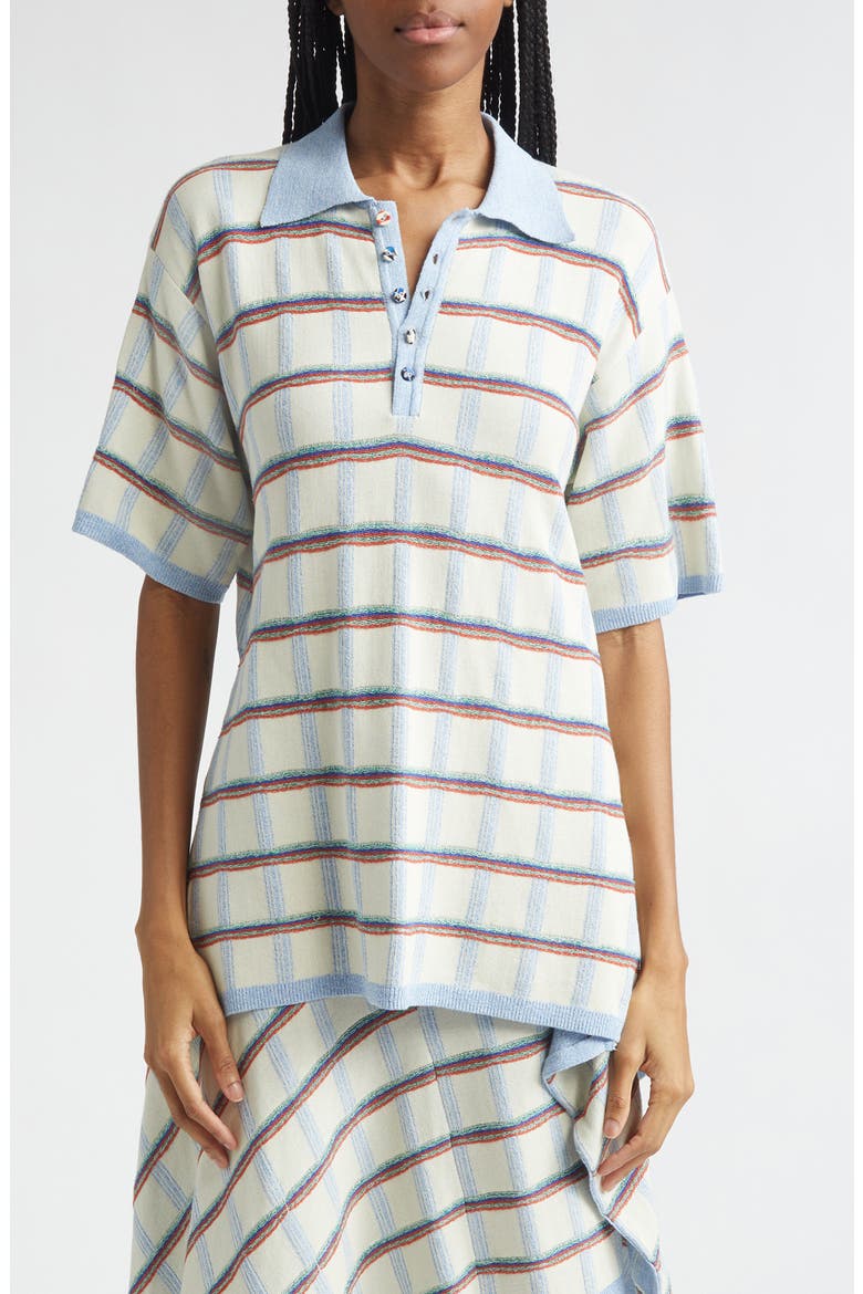 Back Button Check Jacquard Polo, Main, color, IVORY