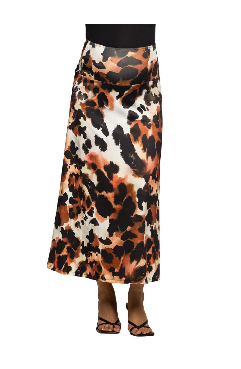 24seven Comfort Apparel Animal Print Elastic Waist Maxi Skirt, Main, color, Brown Multi