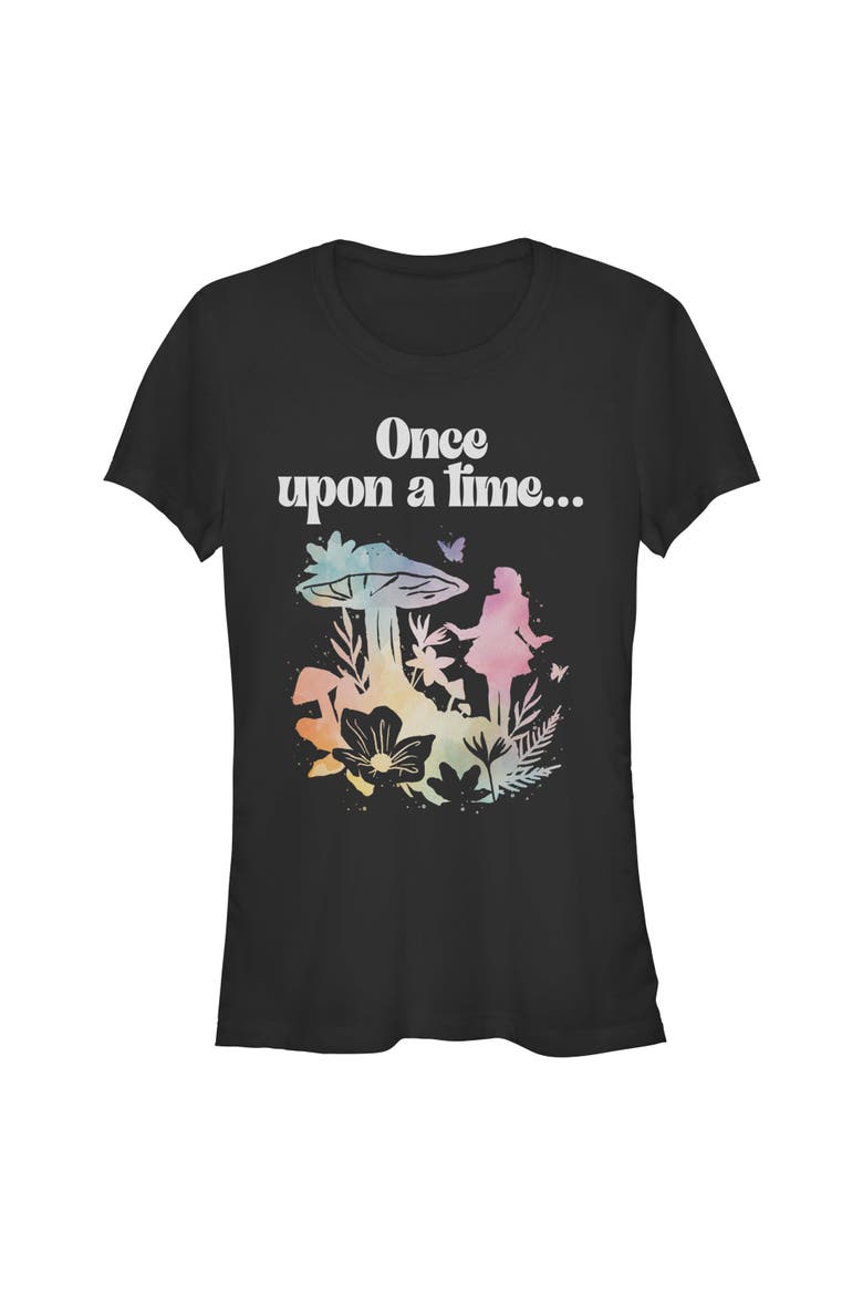 Junior's Descendants Wicked Wonderland Watercolor Once Upon a Time  Graphic T-Shirt, Main, color, Black