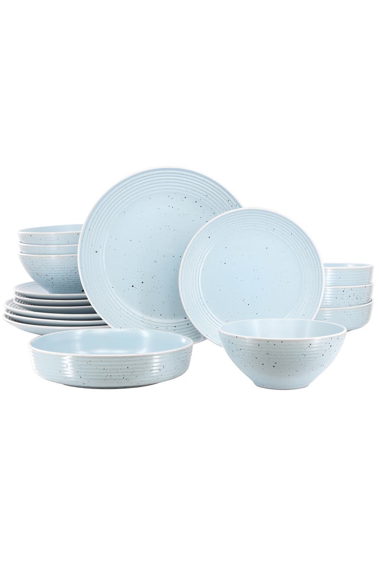 Elama Emilia 16 Piece Double Bowl Stoneware Dinnerware Set, Main, color, White