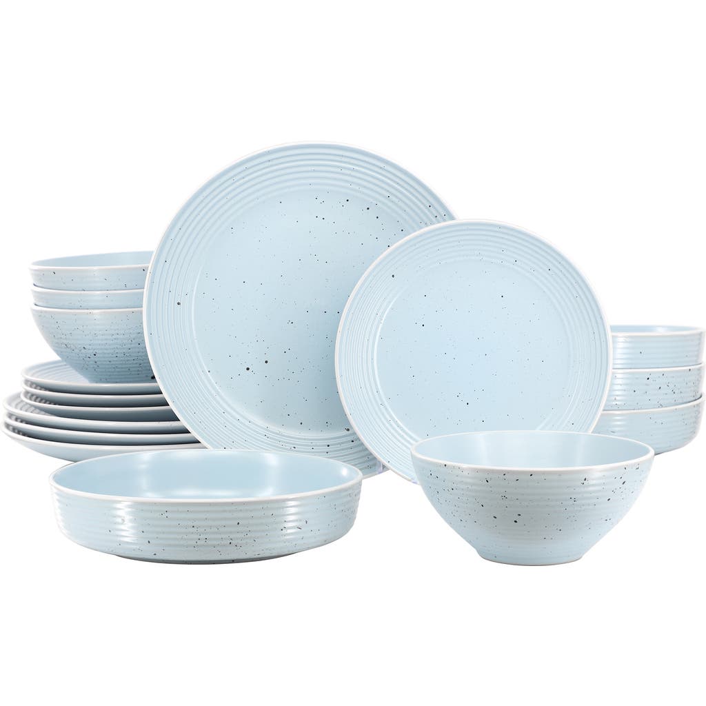 Elama Emilia 16 Piece Double Bowl Stoneware Dinnerware Set In Blue