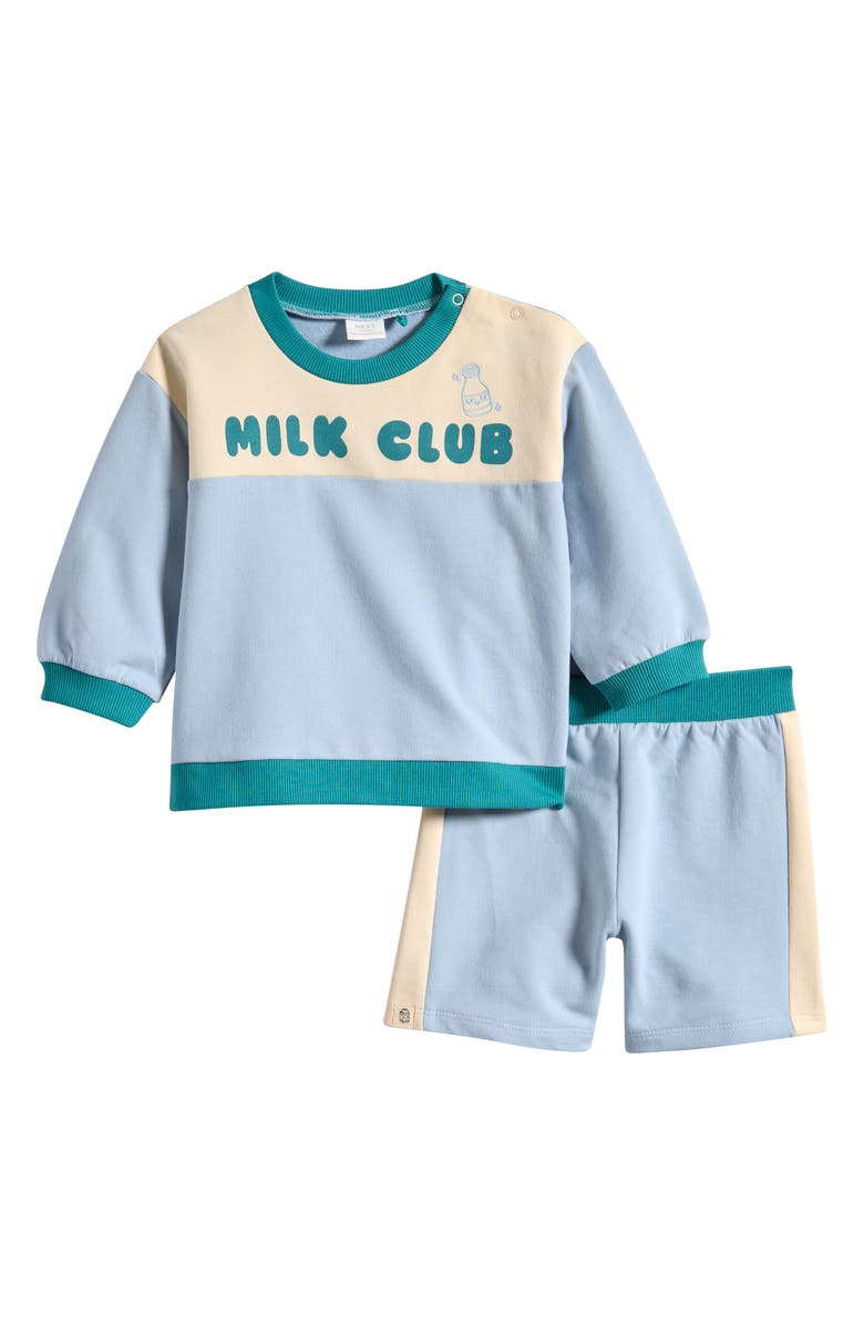 NEXT Milk Club Sweatshirt & Sweat Shorts Set, Main, color, Blue