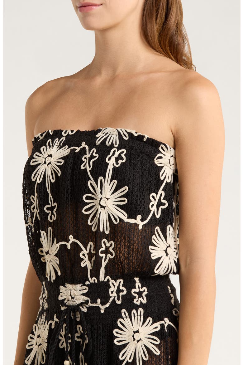 Lauryn Floral Print Strapless Cover-Up Dress, Alternate, color, BLACK EMBROIDERED