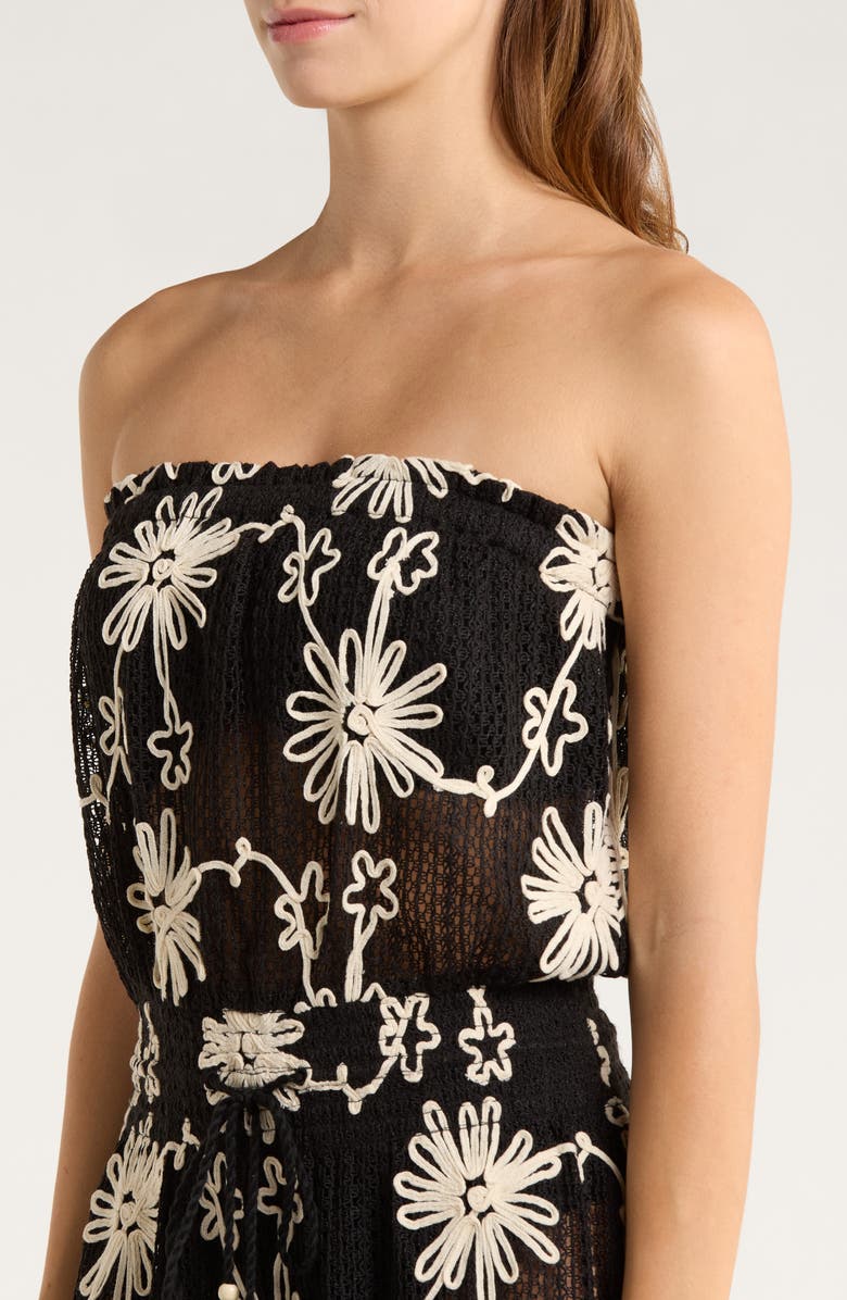 Ramy Brook Lauryn Floral Print Strapless Cover-Up Dress, Alternate, color, Black Embroidered