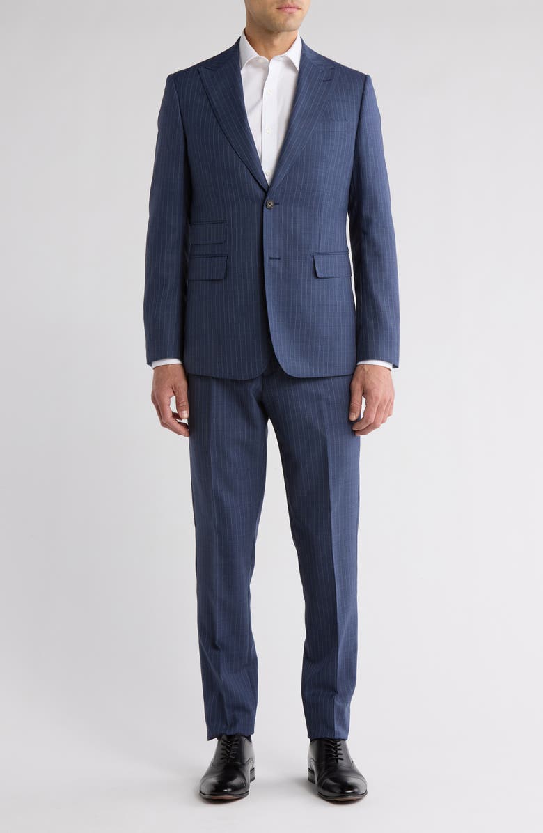 English Laundry Pinstripe Navy Wool Blend Suit, Main, color, Grey/ Blue