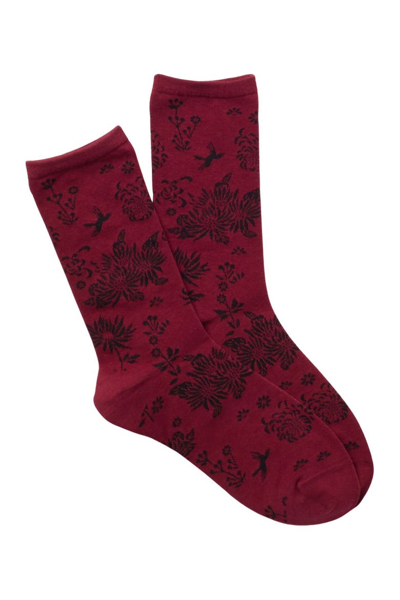 Cascading Floral Fashion Crew Socks, Main, color, RHUBARB