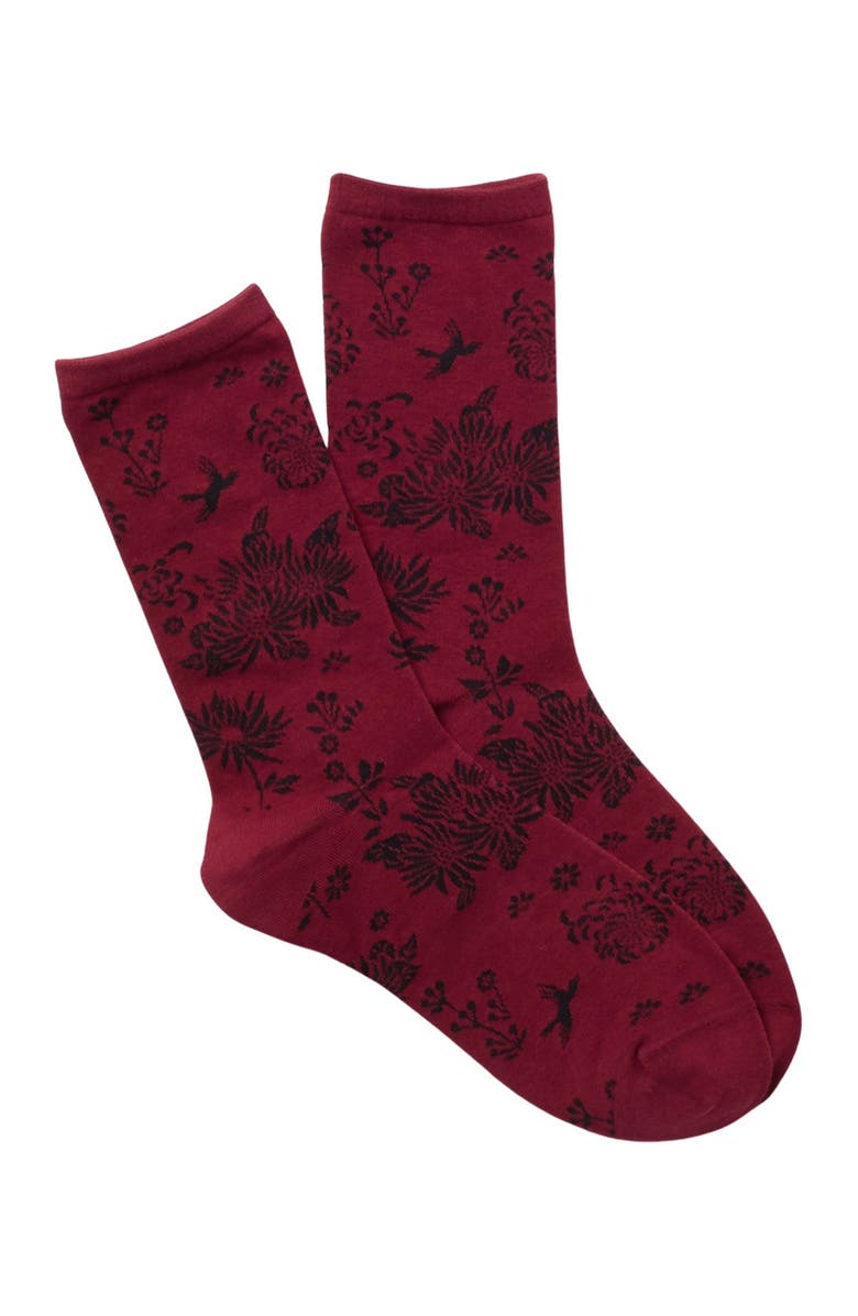 Natori Cascading Floral Fashion Crew Socks, Main, color, Rhubarb