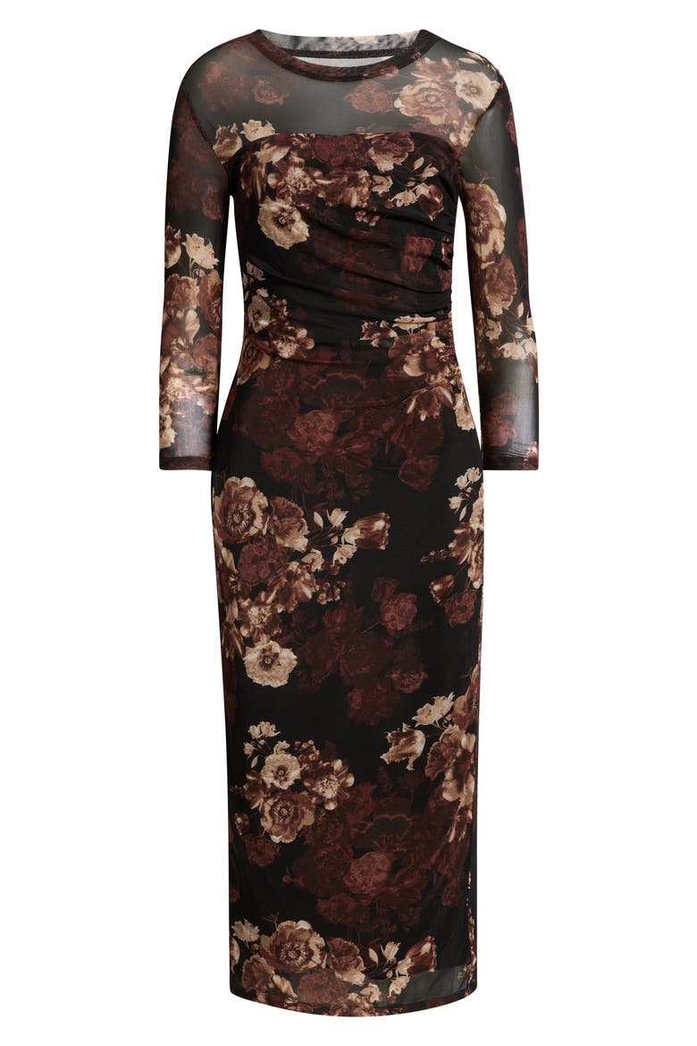 Printed Mesh Midi Dress, Alternate, color, DEEP MAHOGANY MULTI