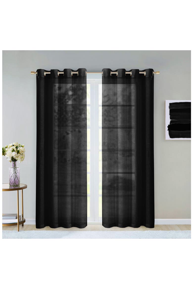 Sheer Set of 2 Panel Curtains, Main, color, BLACK