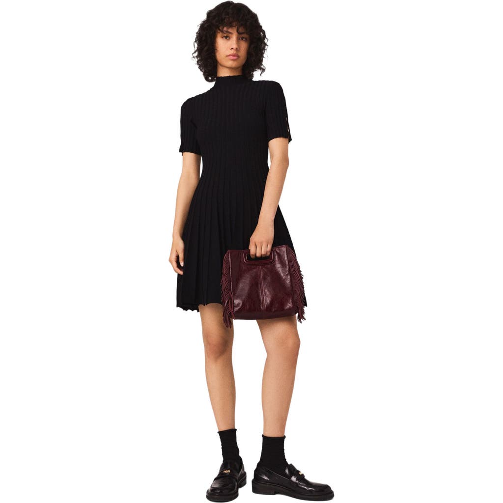 Maje Ribbed Cut-out Mini Dress In Black
