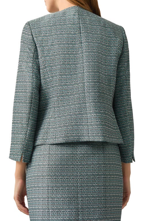 Kasper Open Front Tweed Jacket In Rich Teal Multi