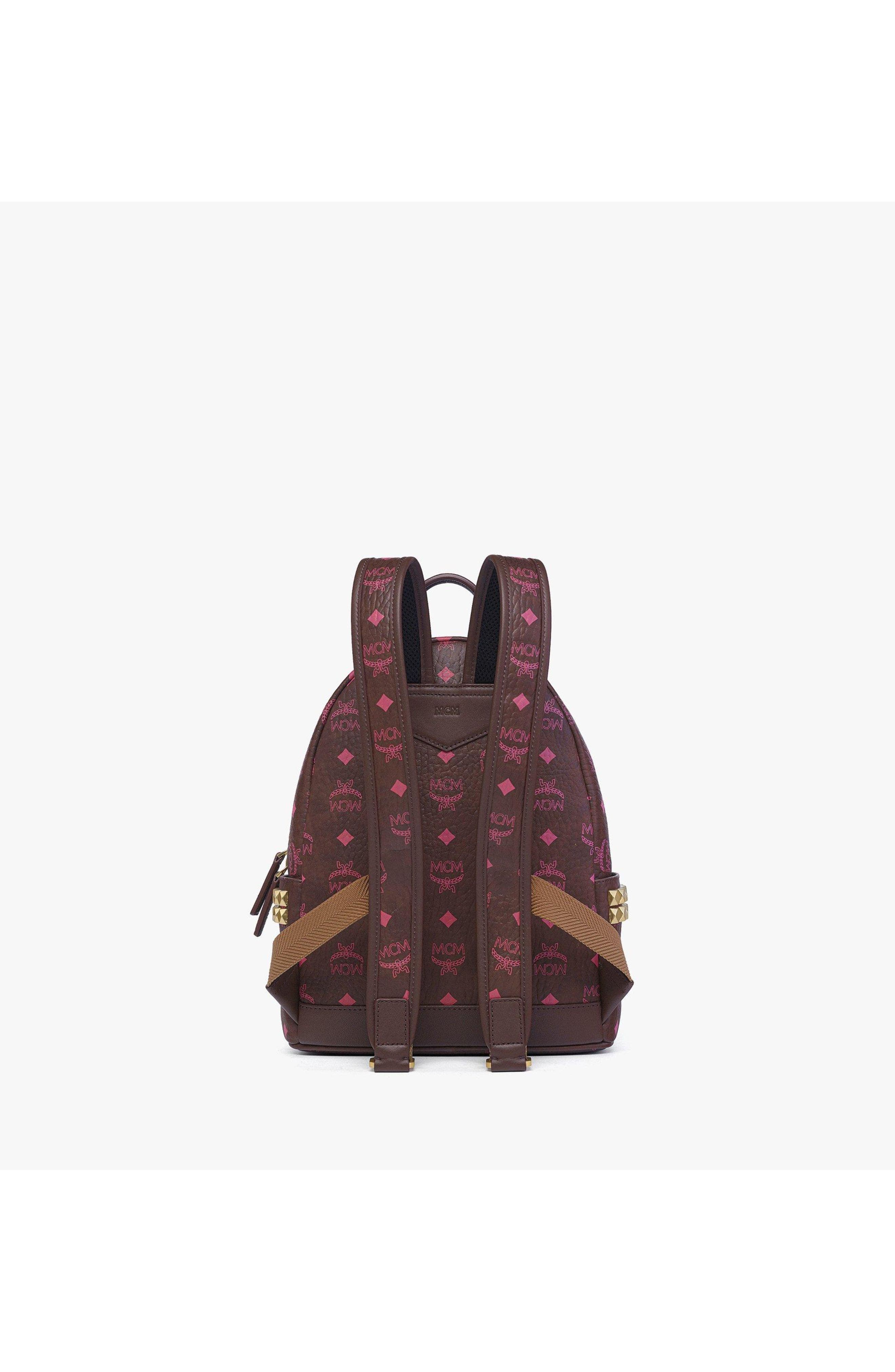 MCM Small Stark Side Studs Backpack in Visetos, Alternate, color, Cinnamon