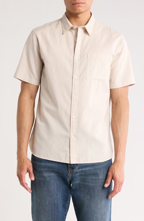 Classic Fit Short Sleeve Linen Blend Button-Up Shirt