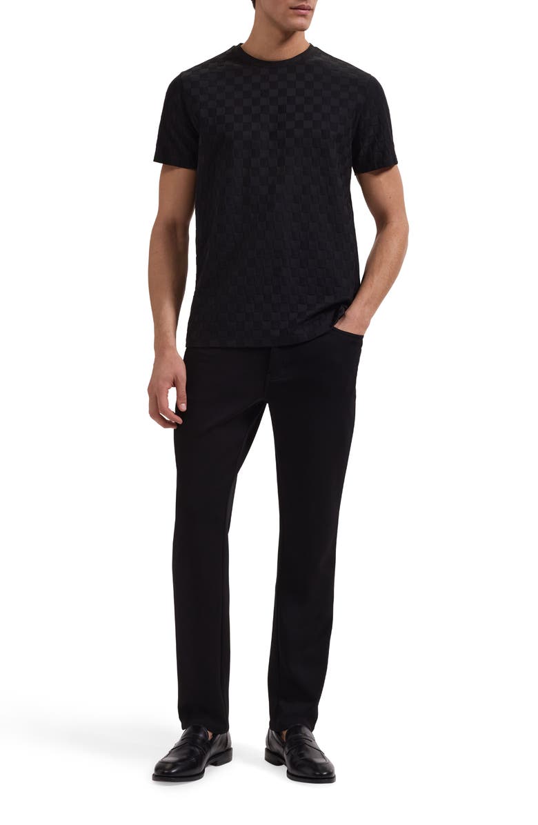 Bugatchi Crewneck Jacquard Checkerboard T-Shirt, Alternate, color, Black