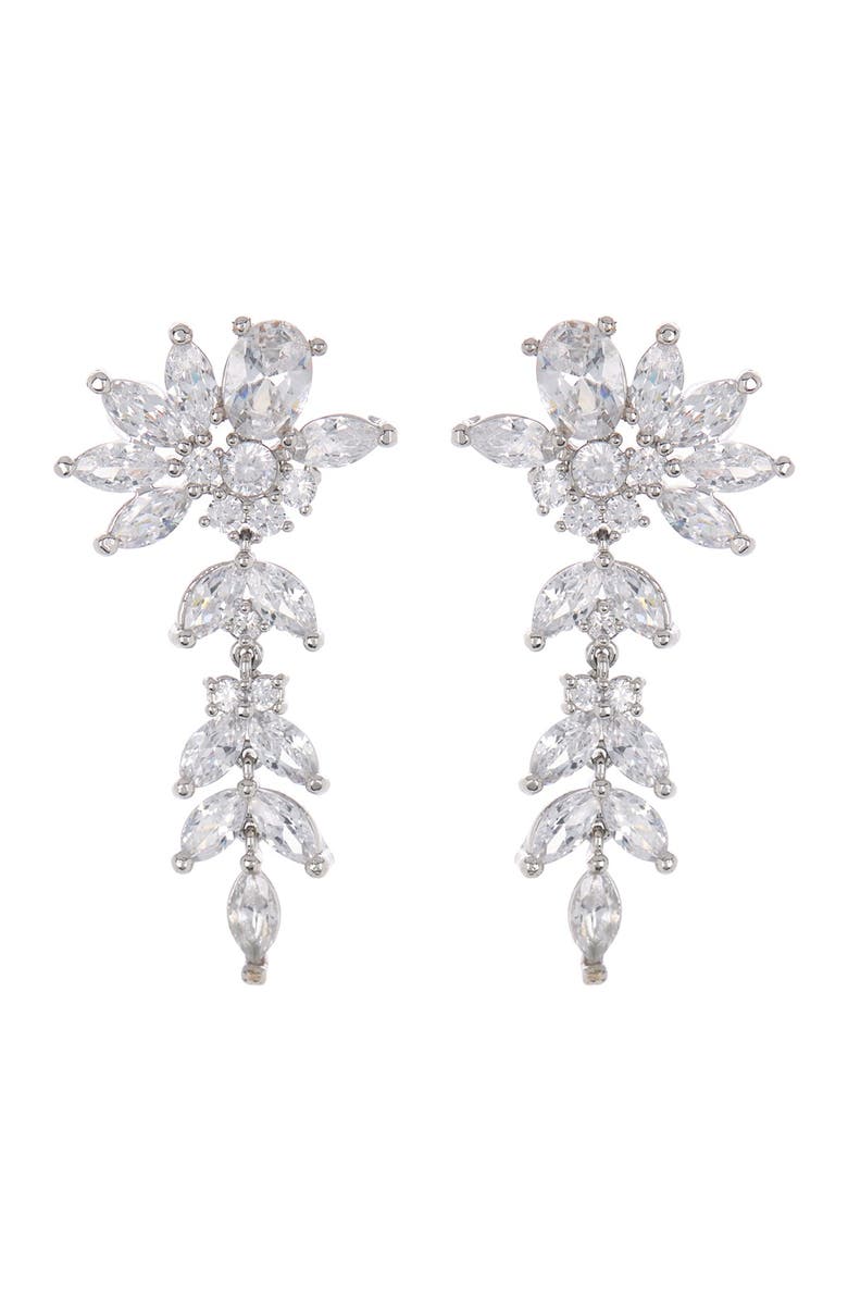 RIVKA FRIEDMAN Rhodium Clad CZ Cluster Drop Earrings, Main, color, 