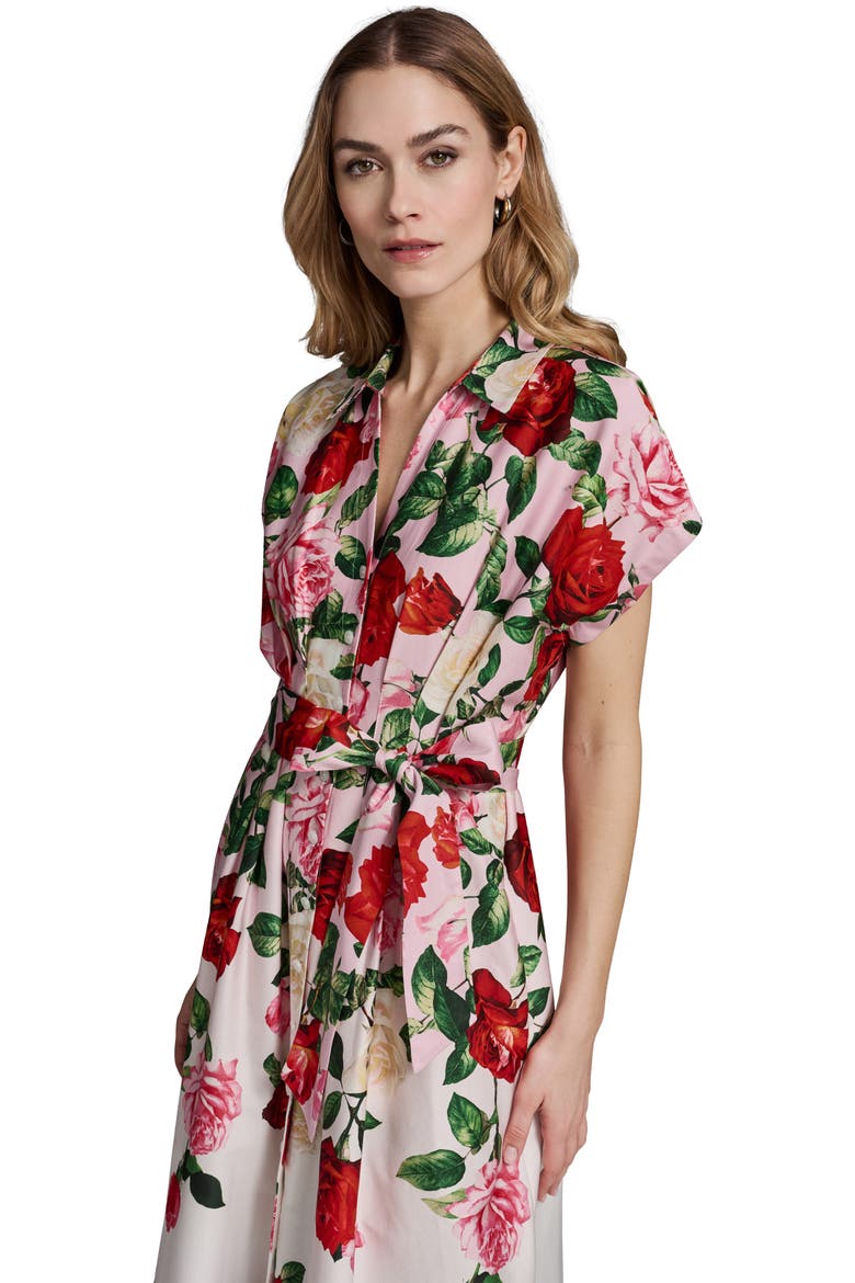 Placed Floral Stretch Cotton Midi Shirtdress, Alternate, color, CORNELIA ROSE/ SOFT WHIT MULTI