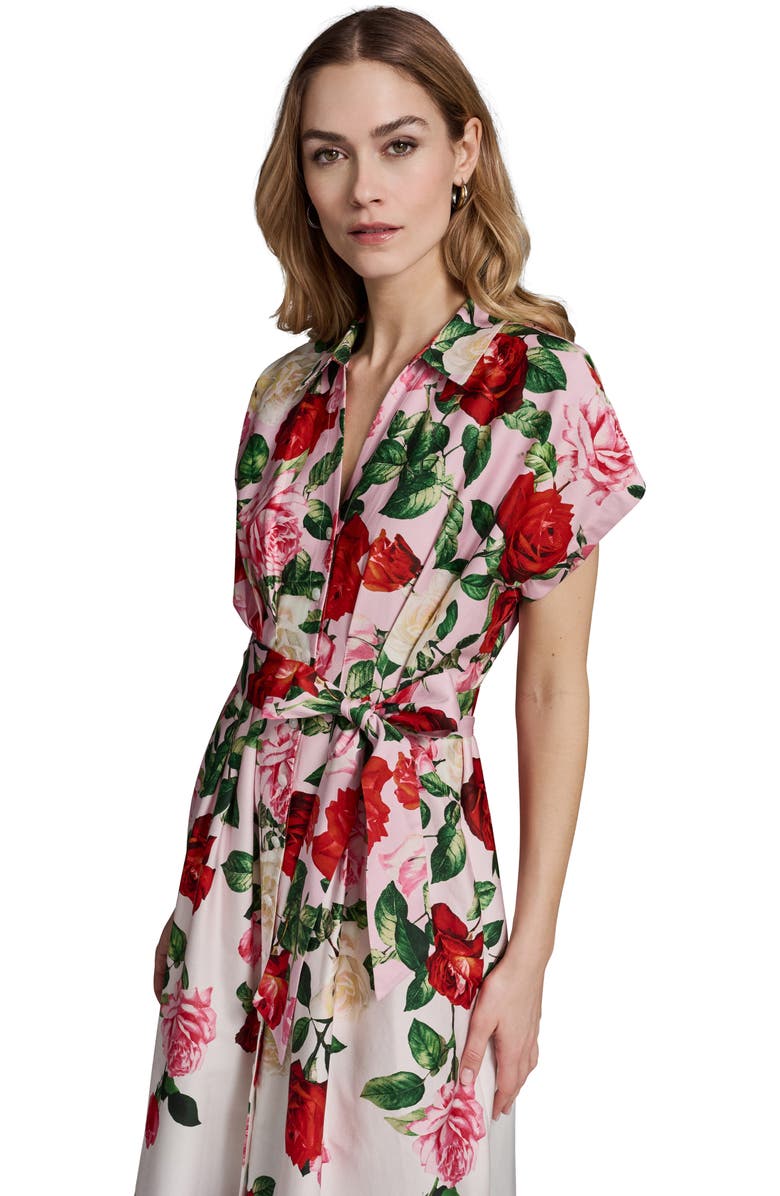 KARL LAGERFELD PARIS Placed Floral Stretch Cotton Midi Shirtdress, Alternate, color, Cornelia Rose/ Soft Whit Multi