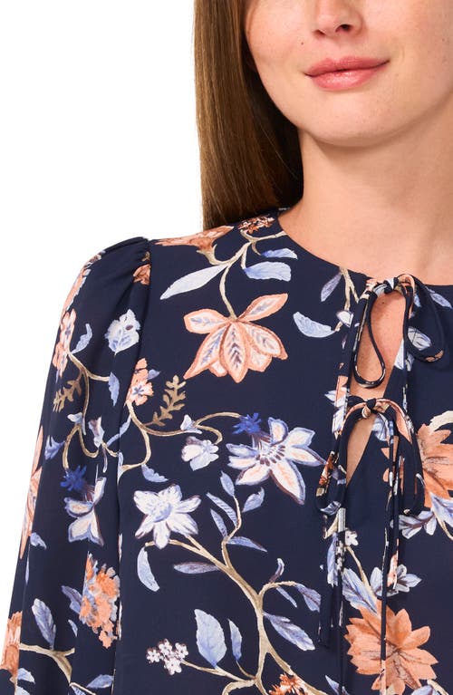 Cece Front Tie Long Sleeve Top In Blue