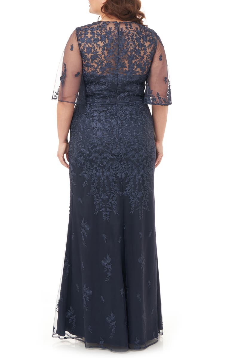 JS Collections JS Collection Floral Embroidered Flutter Sleeve Gown, Alternate, color, 