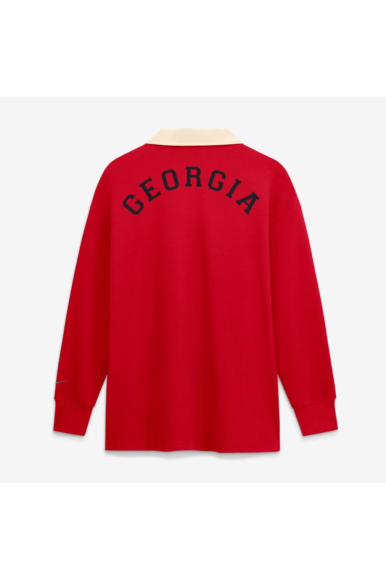 Women's Nike Red Georgia Bulldogs Oversized Essential Dri-FIT Long Sleeve V-Neck Polo, Alternate, color, Red