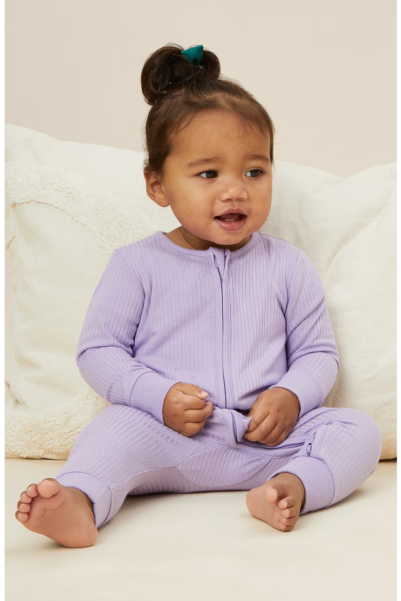 Rib Fitted One-Piece Romper, Alternate, color, RIBBED - LILAC