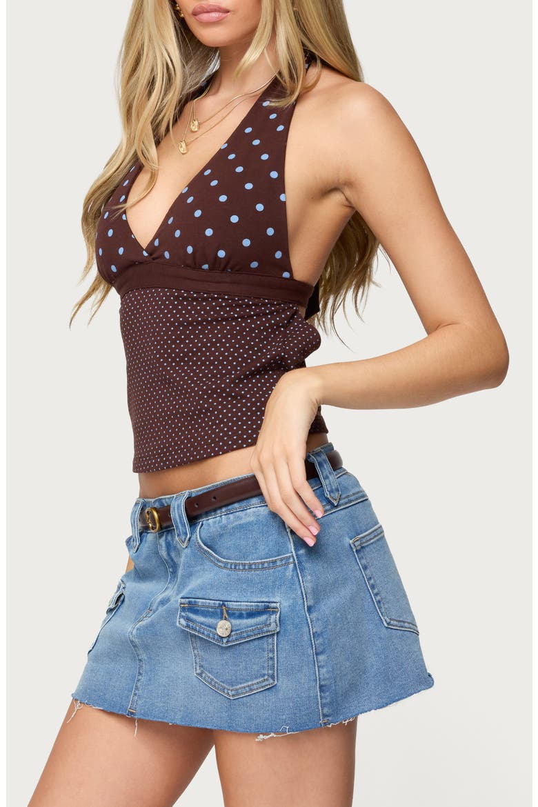 Ginny Mixed Polka Dot Halter Top, Alternate, color, BROWN