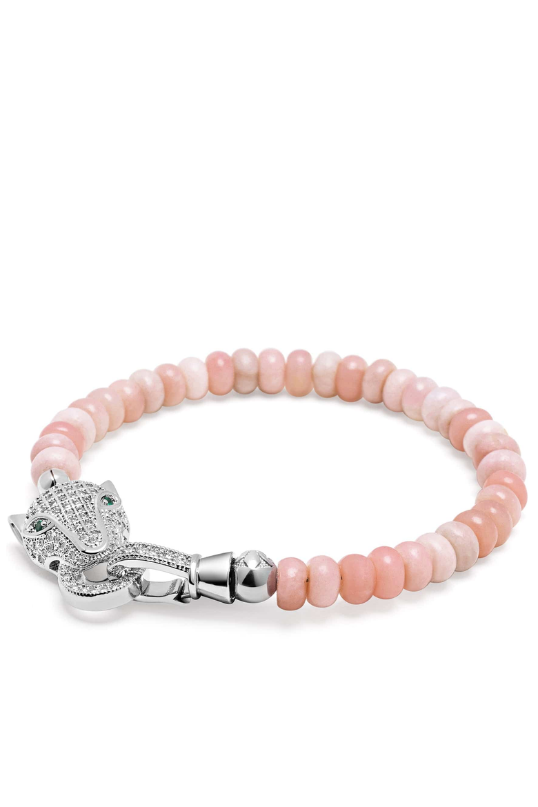 Panther Head Beaded Bracelet, Main, color, Pink Opal
