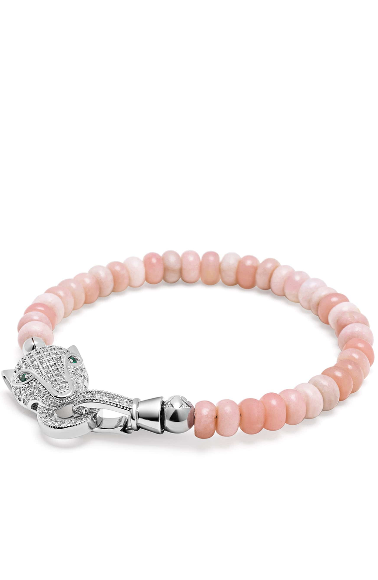 Nialaya Panther Head Beaded Bracelet, Main, color, Pink Opal