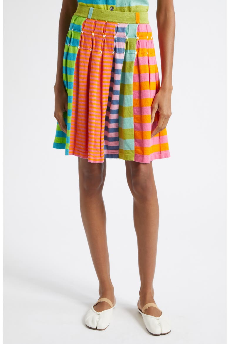 Embroidered Stripe Pleated Linen Blend Sweater Skirt, Main, color, CANDY/ ORANGE MULTI