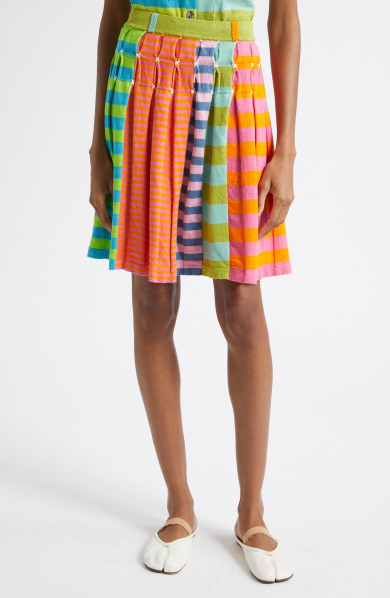YanYan Embroidered Stripe Pleated Linen Blend Sweater Skirt, Main, color, Candy/ Orange Multi
