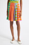 YanYan Embroidered Stripe Pleated Linen Blend Sweater Skirt