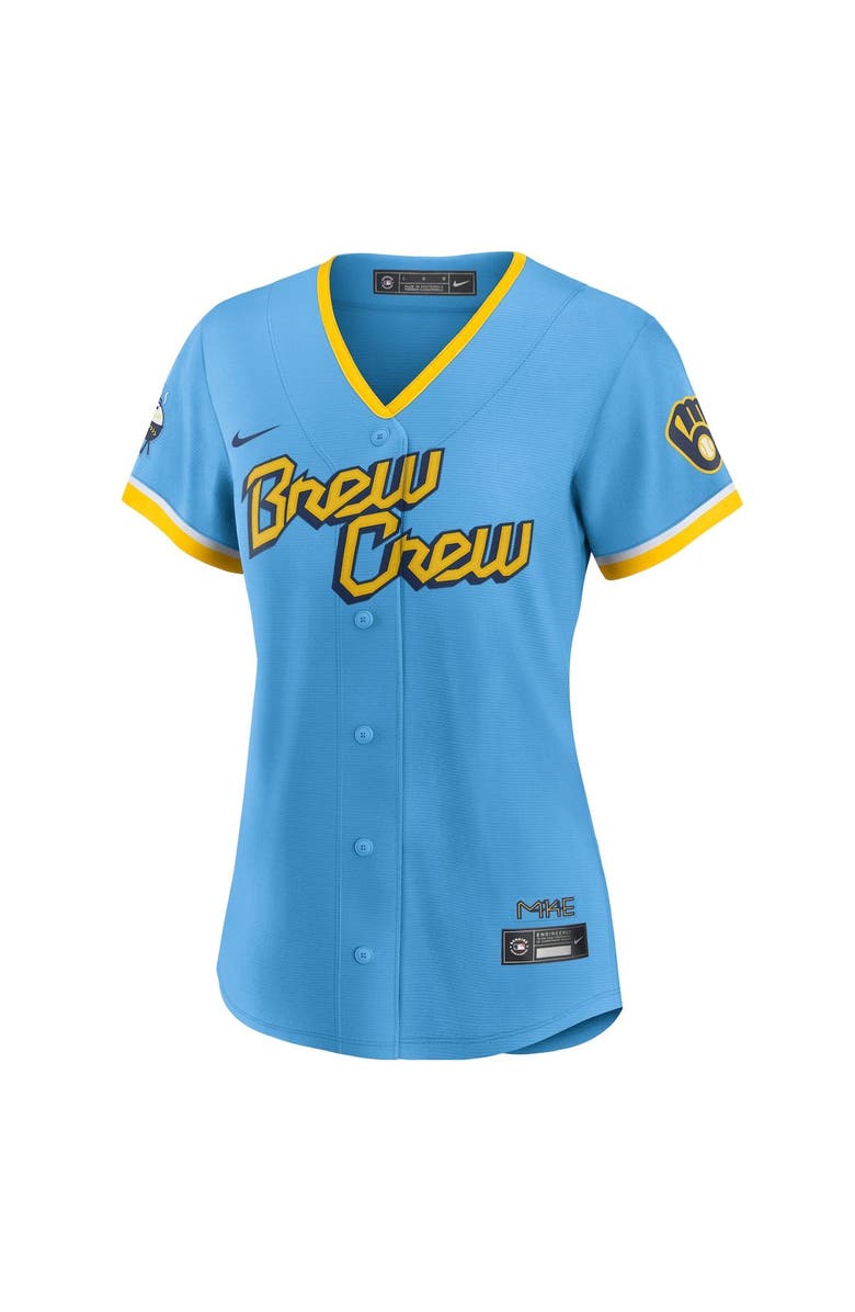 Nike Women's Nike Christian Yelich Powder Blue Milwaukee Brewers 2022 City Connect Replica Player Jersey, Alternate, color, Powder Blue